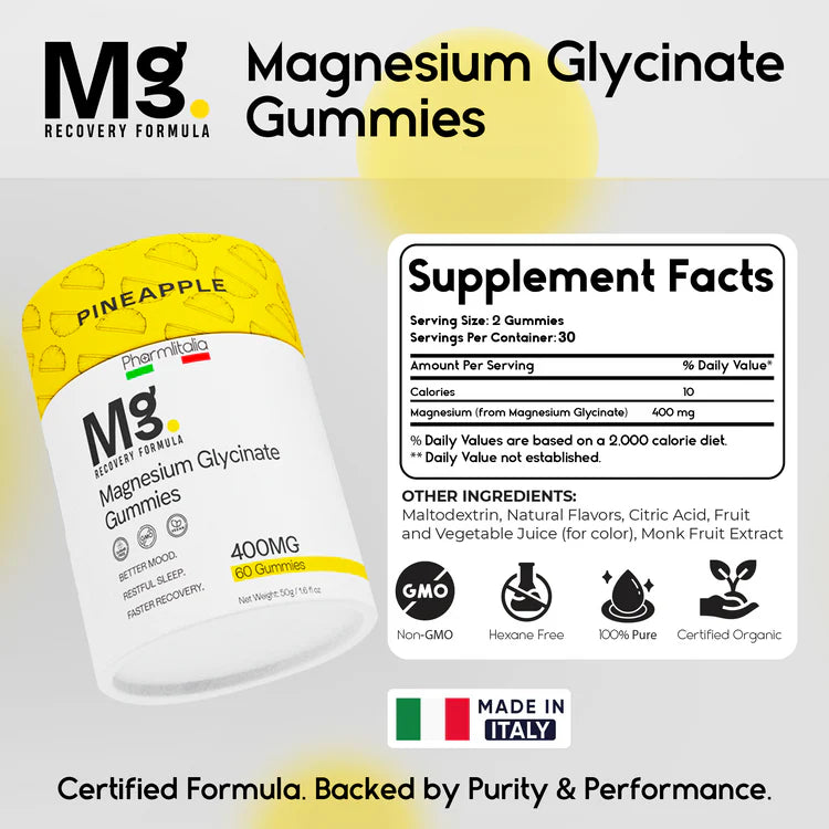 Magnesium Glycinate Gummies for Relaxation, Sleep & Muscle Support | Pineapple Flavor