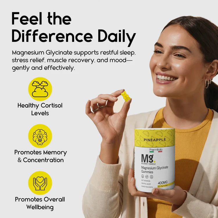 Magnesium Glycinate Gummies for Relaxation, Sleep & Muscle Support | Pineapple Flavor